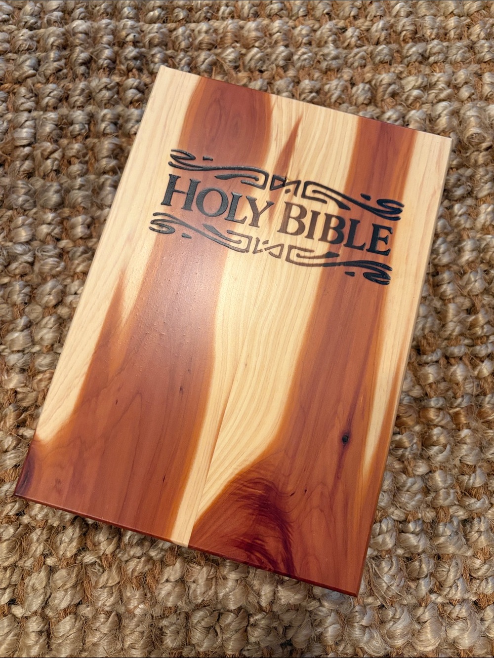 Wood-Grain 'Holy Bible' Cover - Natural Brown & Cream